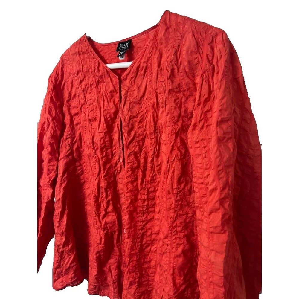 Eileen Fisher Button Down Blouse Women's 1X Orange Long Sleeves - Picture 2 of 7